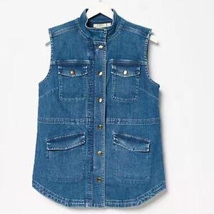 LOGO by Lori Goldstein Plus Utility Denim Vest Zipper & Snaps Medium Wash 3X